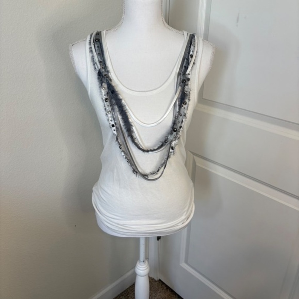 Jodi Arnold for The Limited White Embellished Tank Top Faux Fur Beaded Med Y2K